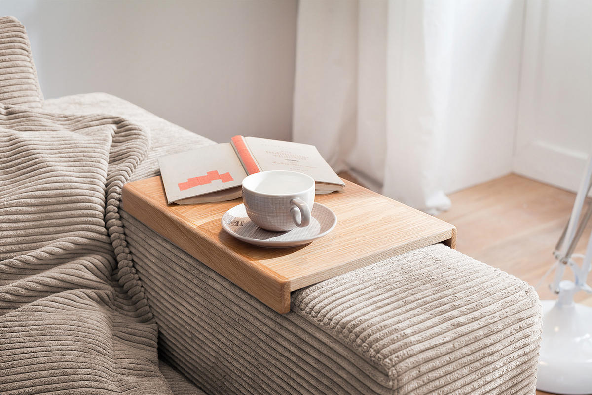SOFA 2-SITZER MADELINE Taupe Cord - Taupe/Schwarz, Kunststoff/Textil (230/85/127cm) - KAWOLA