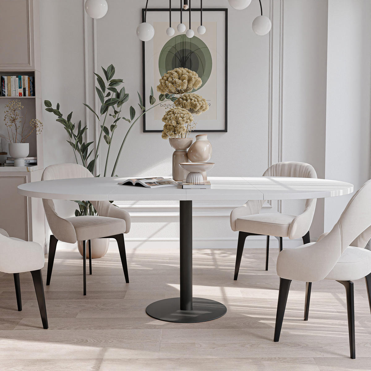 TISCH einbeinig schwarzes Bein, MDF Tischplatte, Arktisches Weiß - Schwarz/Weiß, Holzwerkstoff (100/100/76cm) - Idohome