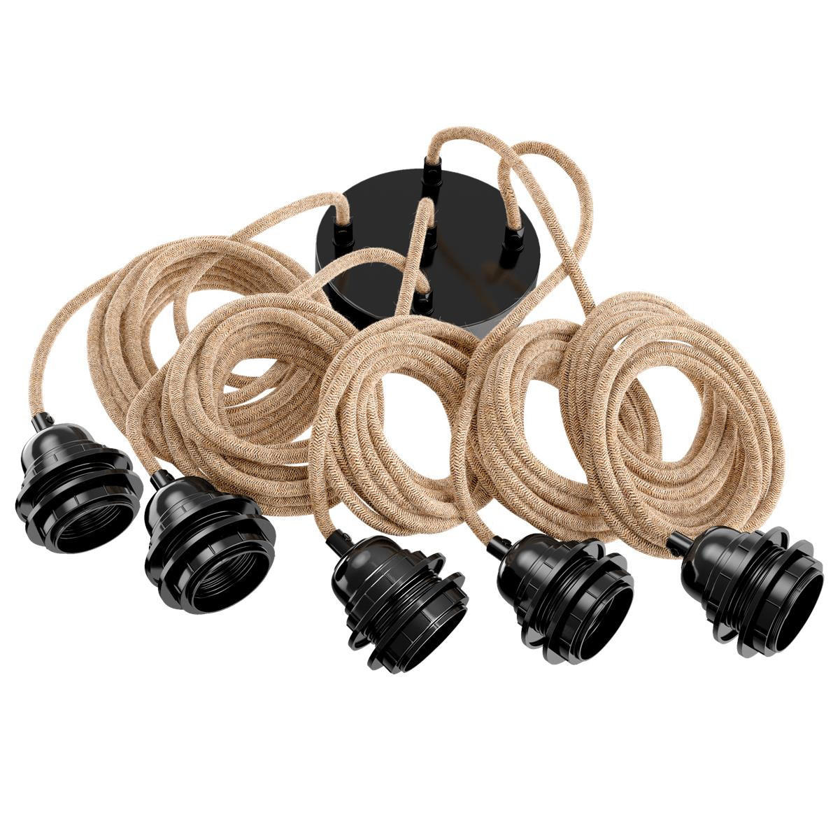 PENDELLEUCHTE Hang 5 Flammig Retro - Beige, Naturmaterialien (350/1/350cm) - HOOPZI