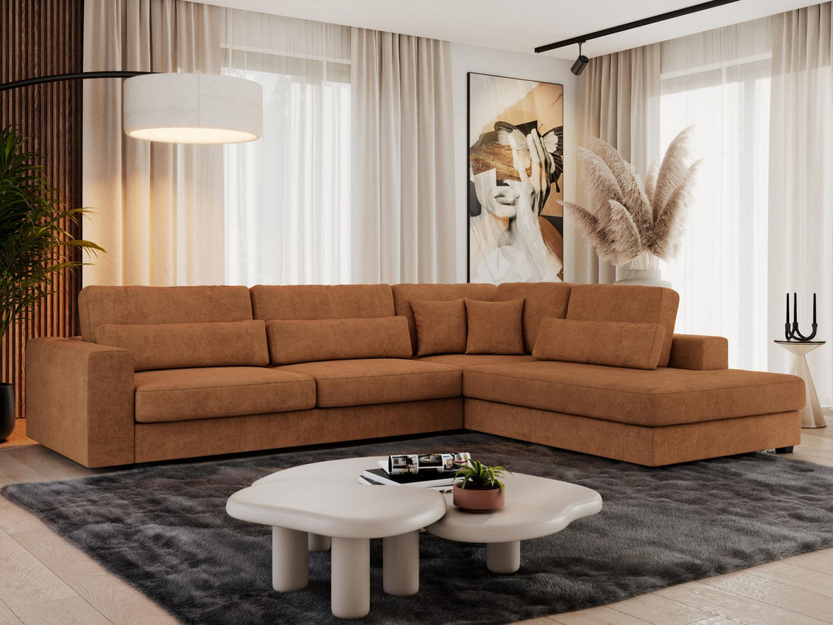 ECKSOFA Savona Orange Strukture - rechts - Schwarz/Orange, Kunststoff/Textil (249/316cm) - MKS