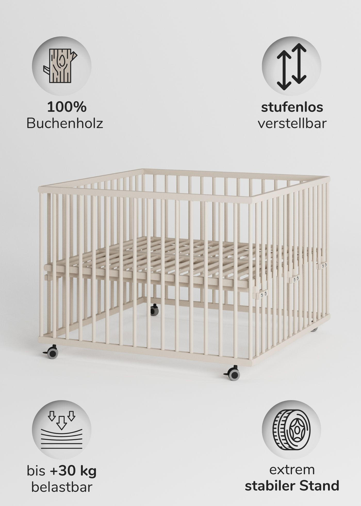 Thumbnail - Sämann – make a difference. Laufgitter, Sand, Holz, Echtholz,Buche, 100x74x100 cm, Babymöbel, Laufstall Baby