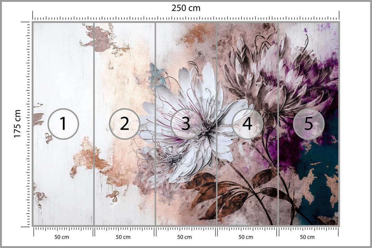 FOTOTAPETE für Wohnzimmer Blumen Blätter Abstraktion 250x175 - Beige/Violett, Papier (250/175cm) - Muralo