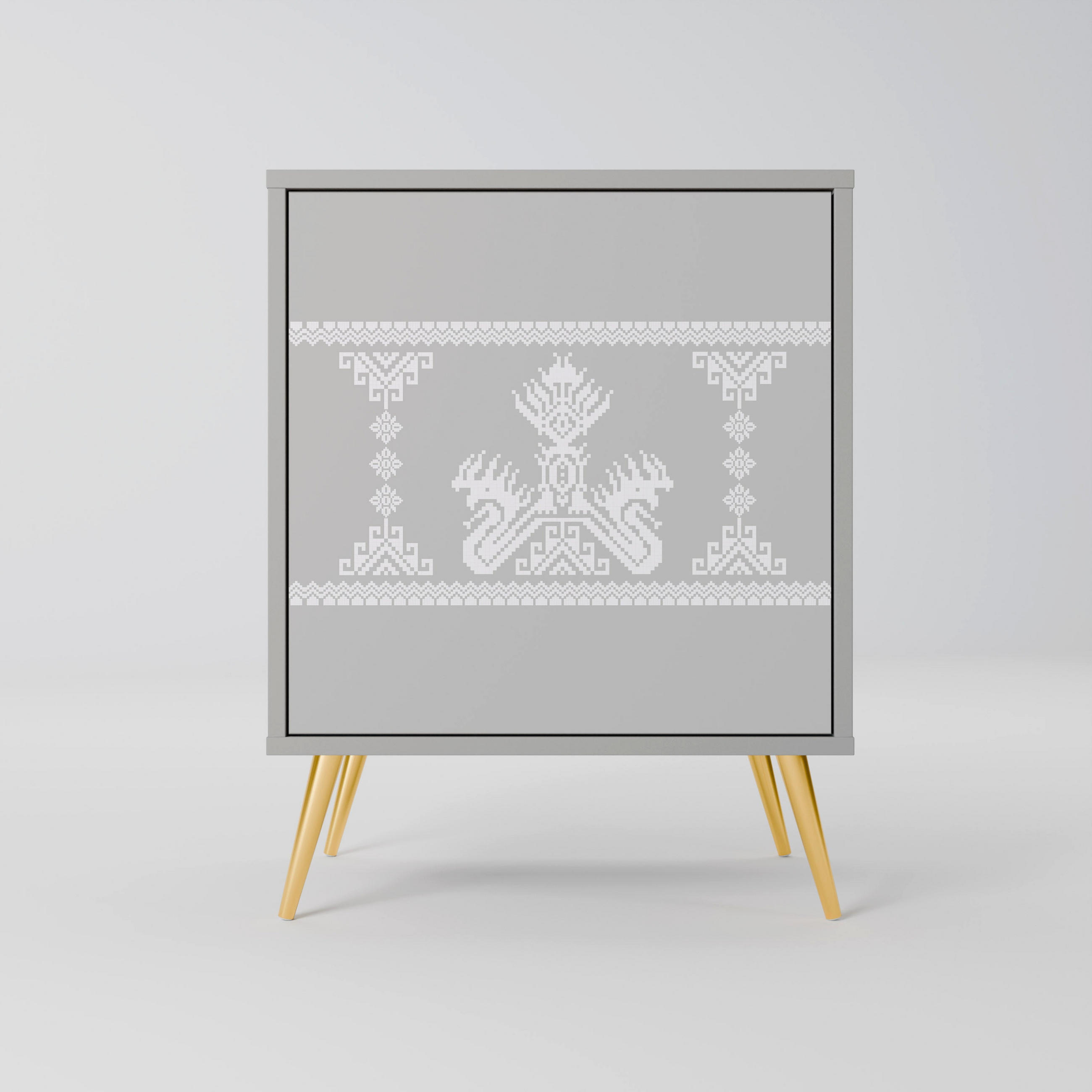 SIDEBOARD THAI GRAY, Grau, 57,5x42x75,5 cm, Goldfarbene Metallfüße - Goldfarben/Multicolor, Holzwerkstoff/Metall (57.5/75.5/42cm) - SpaceRebels