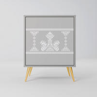 SIDEBOARD THAI GRAY, Grau, 57,5x42x75,5 cm, Goldfarbene Metallfüße - Goldfarben/Multicolor, Holzwerkstoff/Metall (57.5/75.5/42cm) - SpaceRebels