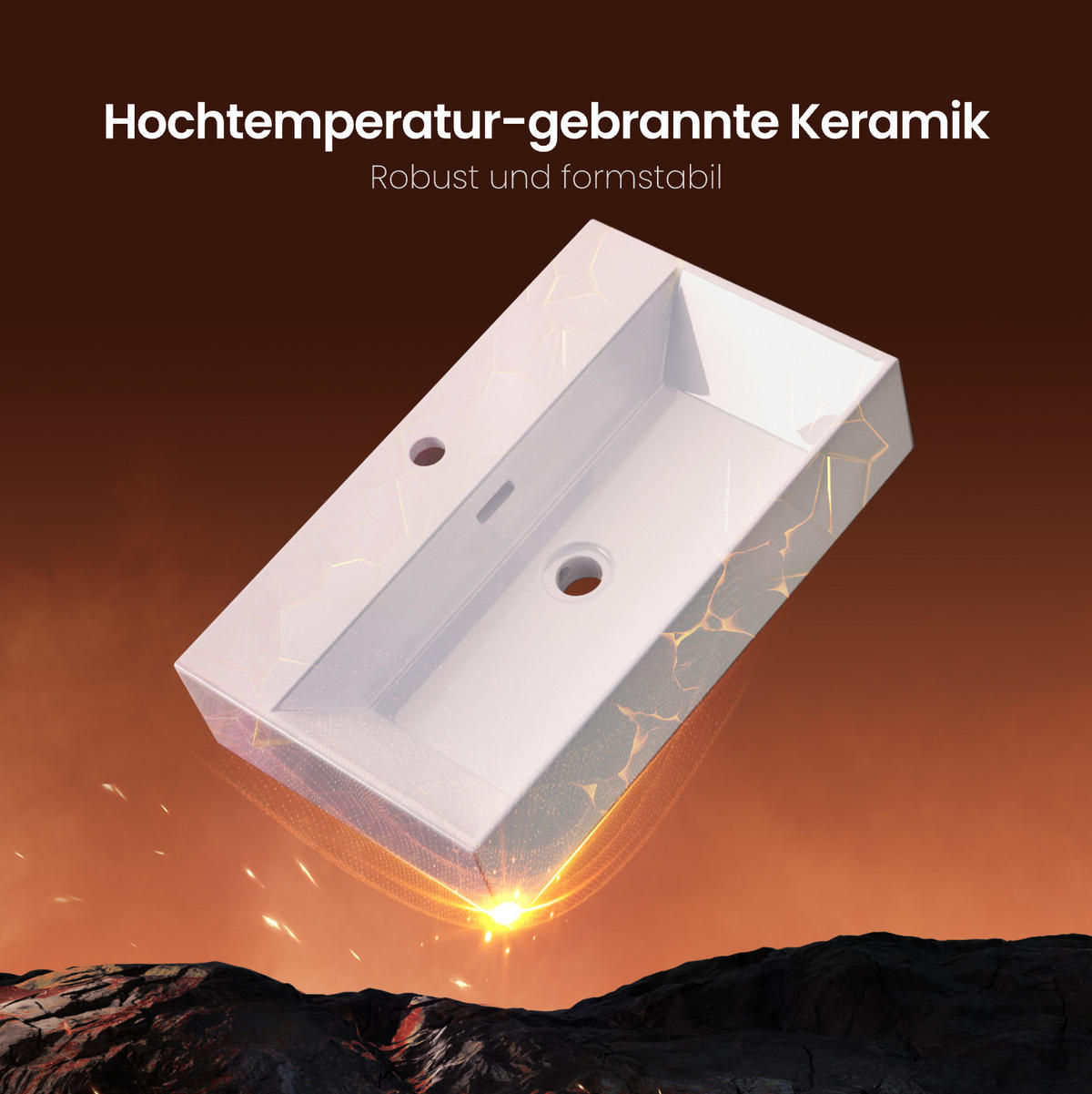 WASCHBECKEN mit Überlauf Weiß 60/36/13 cm - Weiß Hochglanz, Keramik (36/13/60cm) - EMKE