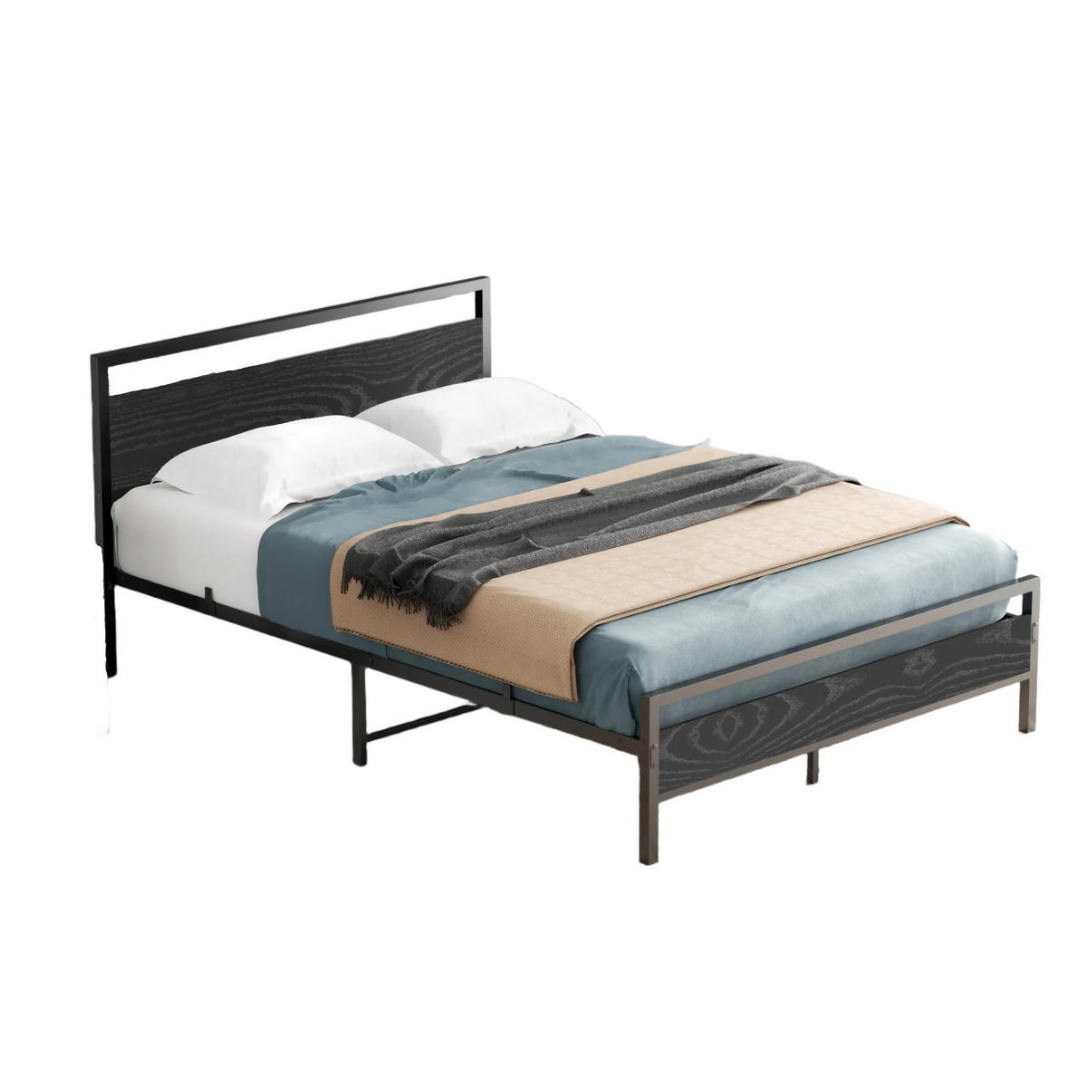 BETT 140/200 cm Schwarz Bettgestell aus Metall im Vintage-Design - Grau, Metall (140/200cm) - OKWISH