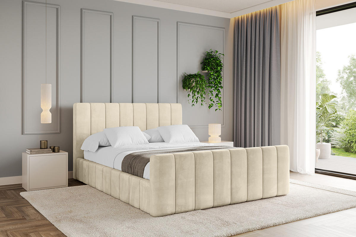POLSTERBETT mit Bettkasten, Fußteil und Lattenrost, Boxbett mit Matratze H3/H4 - FINO-Z 180x200 Beige - Ecru, Holzwerkstoff/Textil (180/200cm) - ALTDECOR