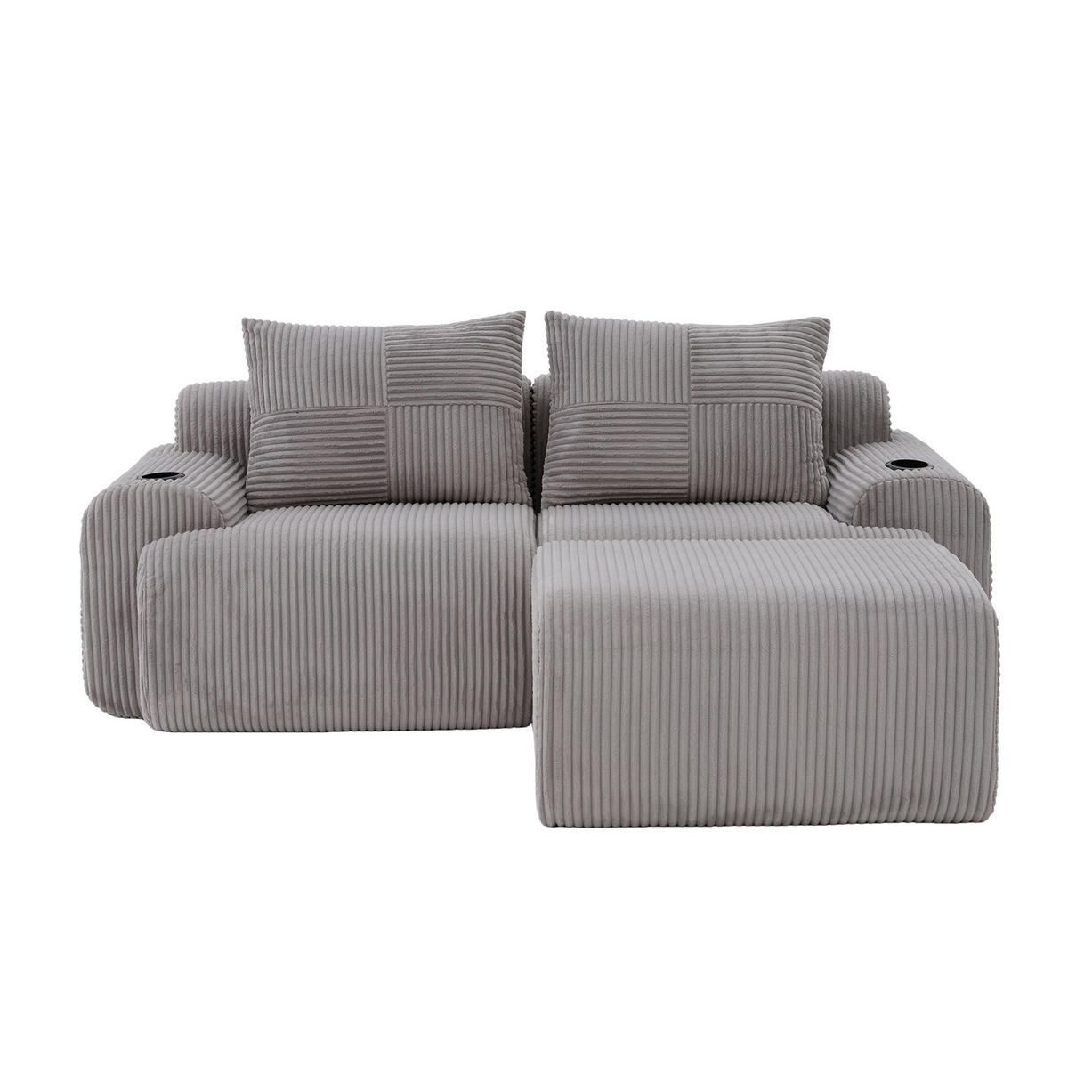 2-SITZER-SOFA aus Cord 200x174x80 cm in Hellgrau mit Cupholder & Seitentasche - Hellgrau, Textil (174/80/200cm) - Modfu