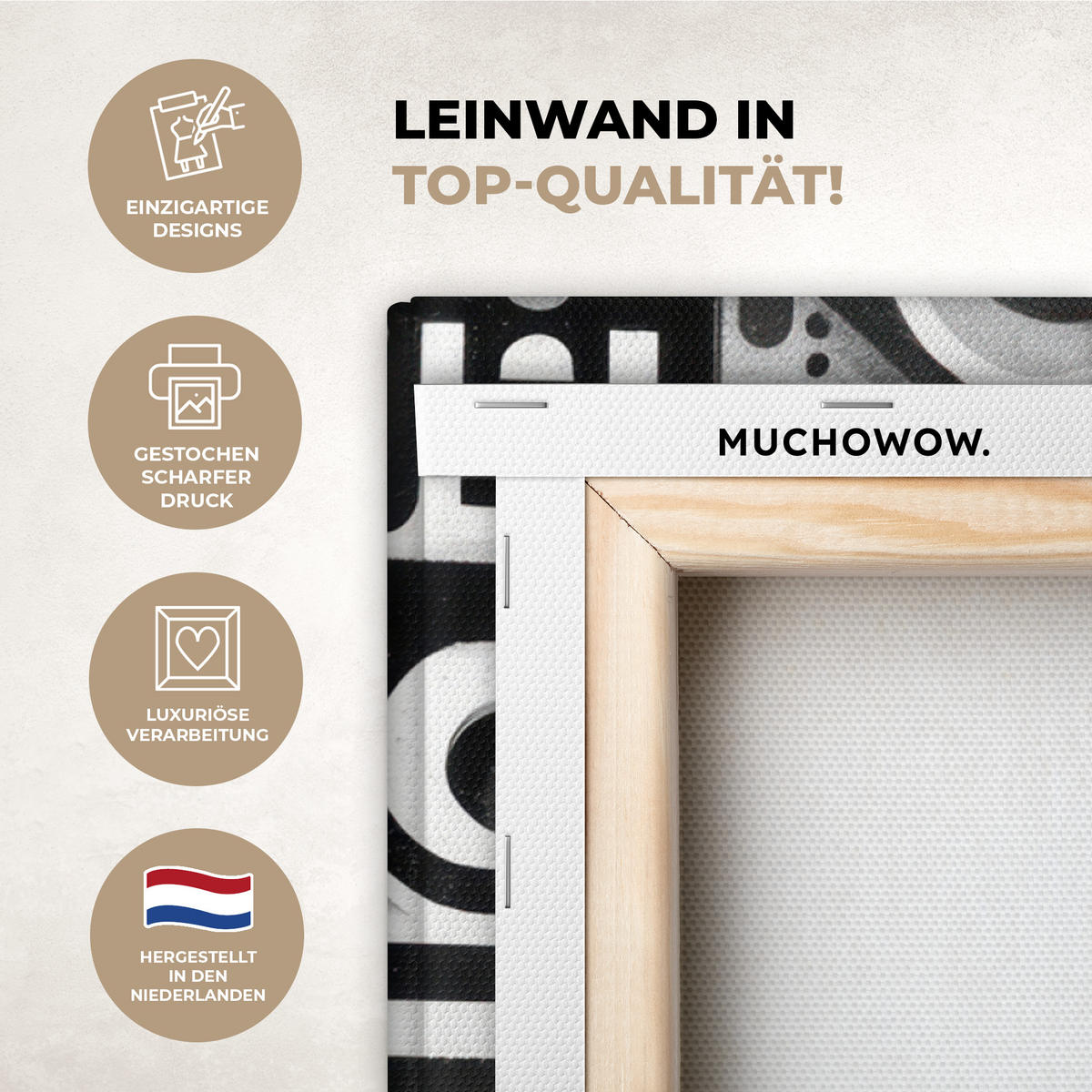 LEINWANDBILD Symbole - Abstrakt - Grafik - Schwarz Deko Groß 90x90 cm - Schwarz, Textil (90/90cm) - MuchoWow