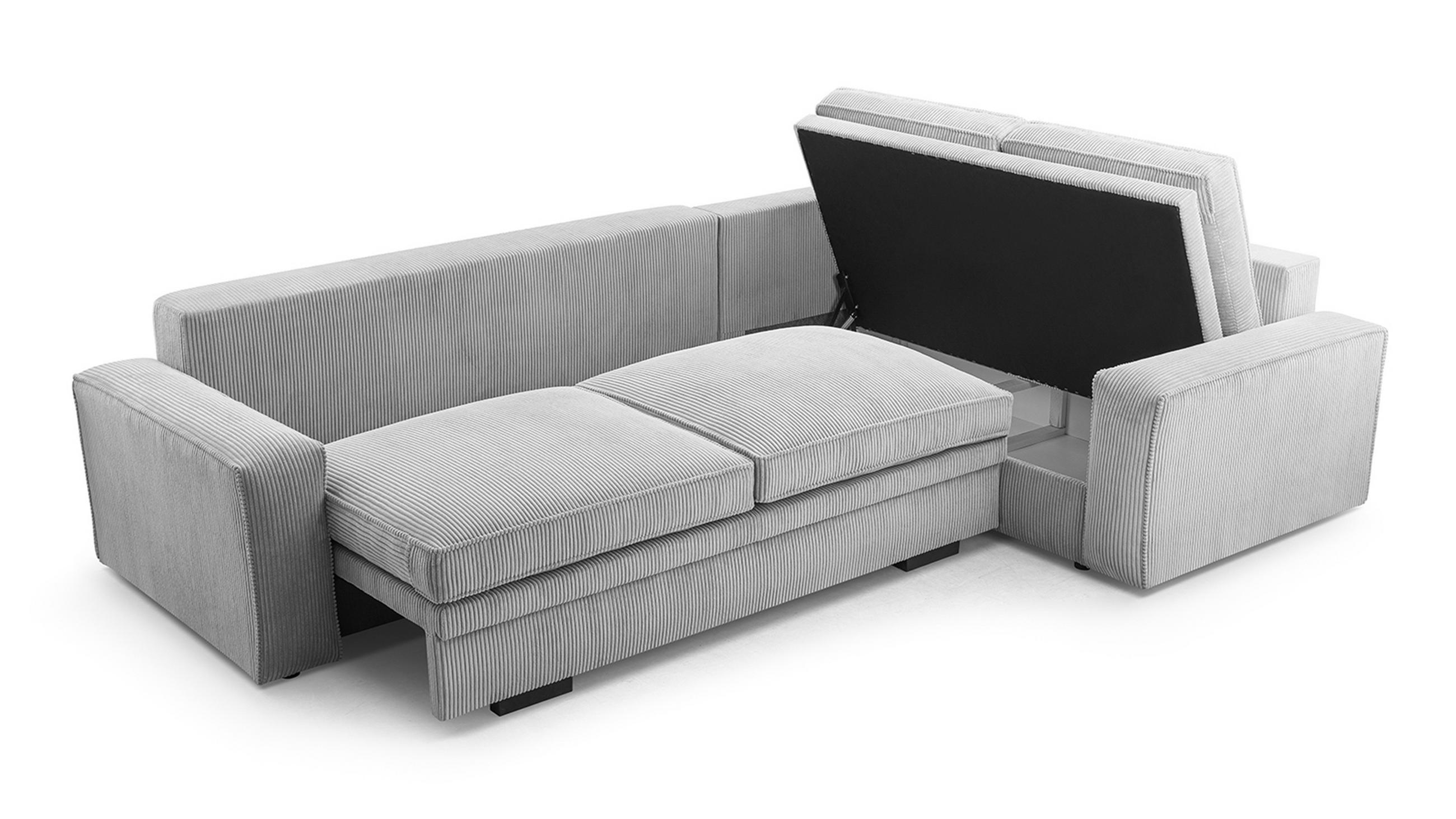 ECKSOFA L Form Treville Hellgrau 296/196/94 cm – Rechts, mit Bettkasten und Schlaffunktion - Hellgrau/Schwarz, Kunststoff/Textil (296/196cm) - AX Living