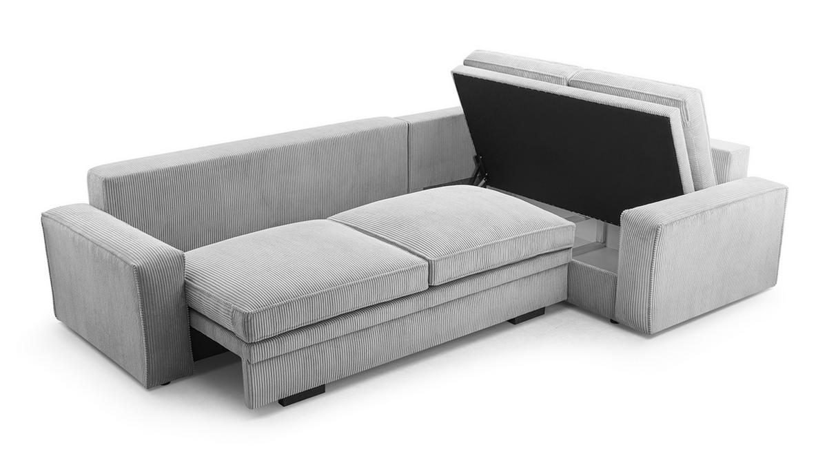 ECKSOFA L Form Treville Hellgrau 296/196/94 cm – Rechts, mit Bettkasten und Schlaffunktion - Hellgrau/Schwarz, Kunststoff/Textil (296/196cm) - AX Living