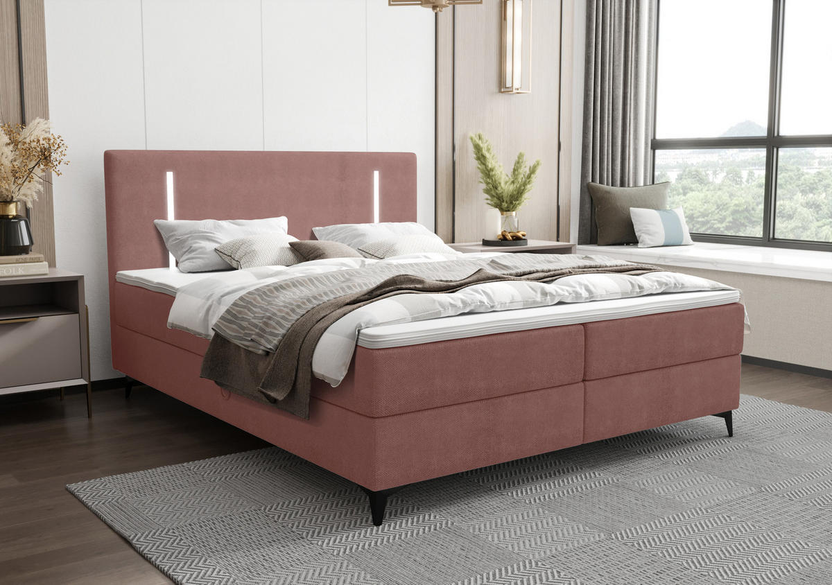 BOXBETT ONO mit Matratze H3, Bonell und Topper 180x200 CURIO 63 - Pink, Textil (180/200cm) - Bedante