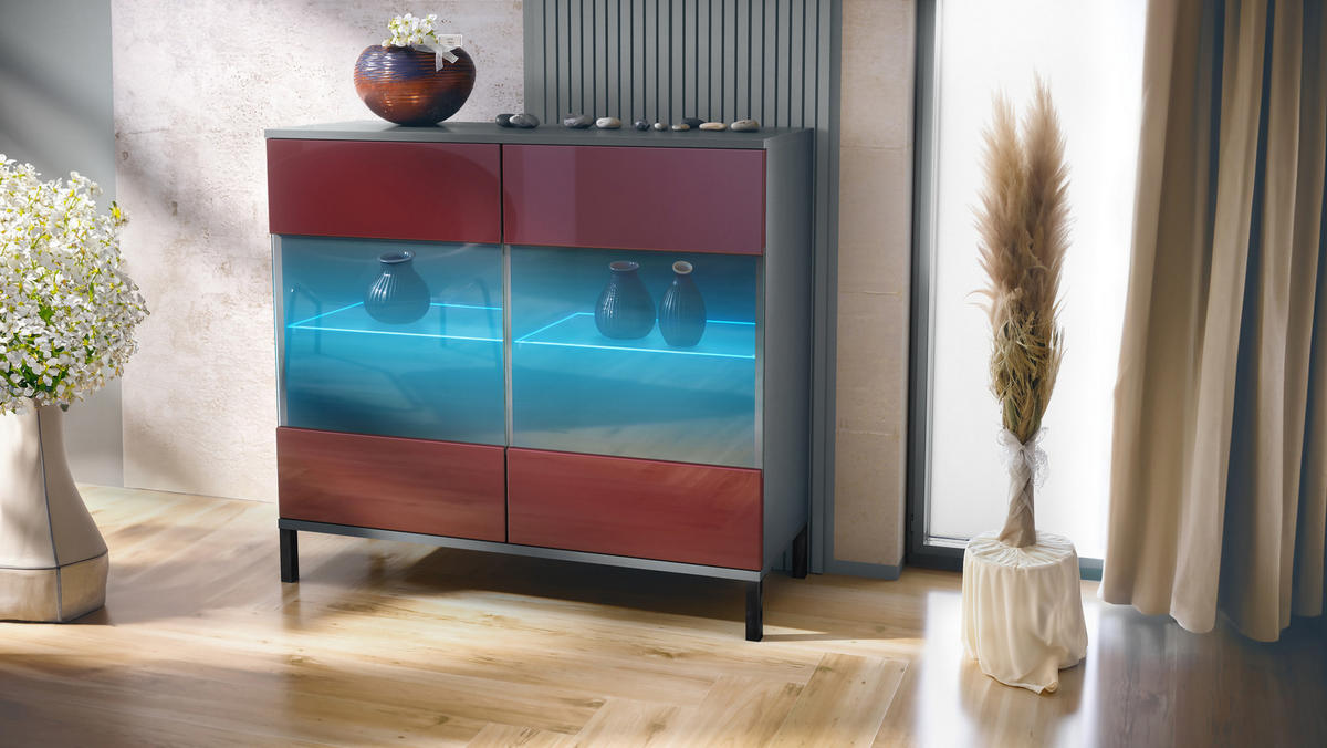 KOMMODE Bari Bordeaux Hochglanz - Bordeaux, Holzwerkstoff (92.5/83.5/35cm) - Vladon