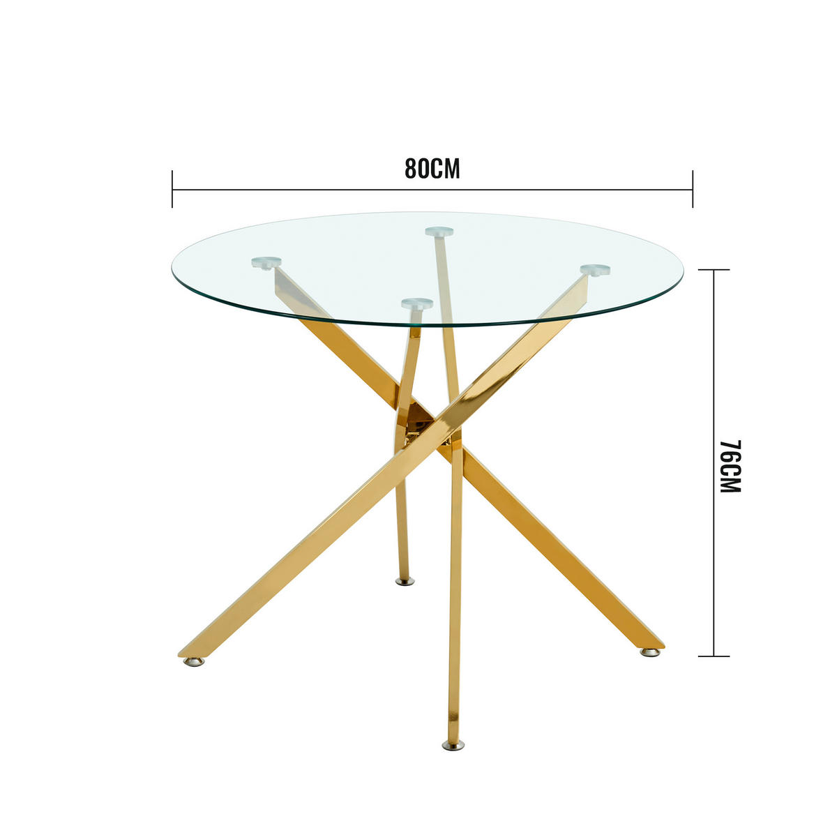 ESSTISCH in Goldfarben Küchentisch mit gehärteter Glasplatte, moderner Esstisch und Couchtisch , B80/T80/H76cm - Goldfarben, Glas/Metall (80/80/76cm) - STILVORA
