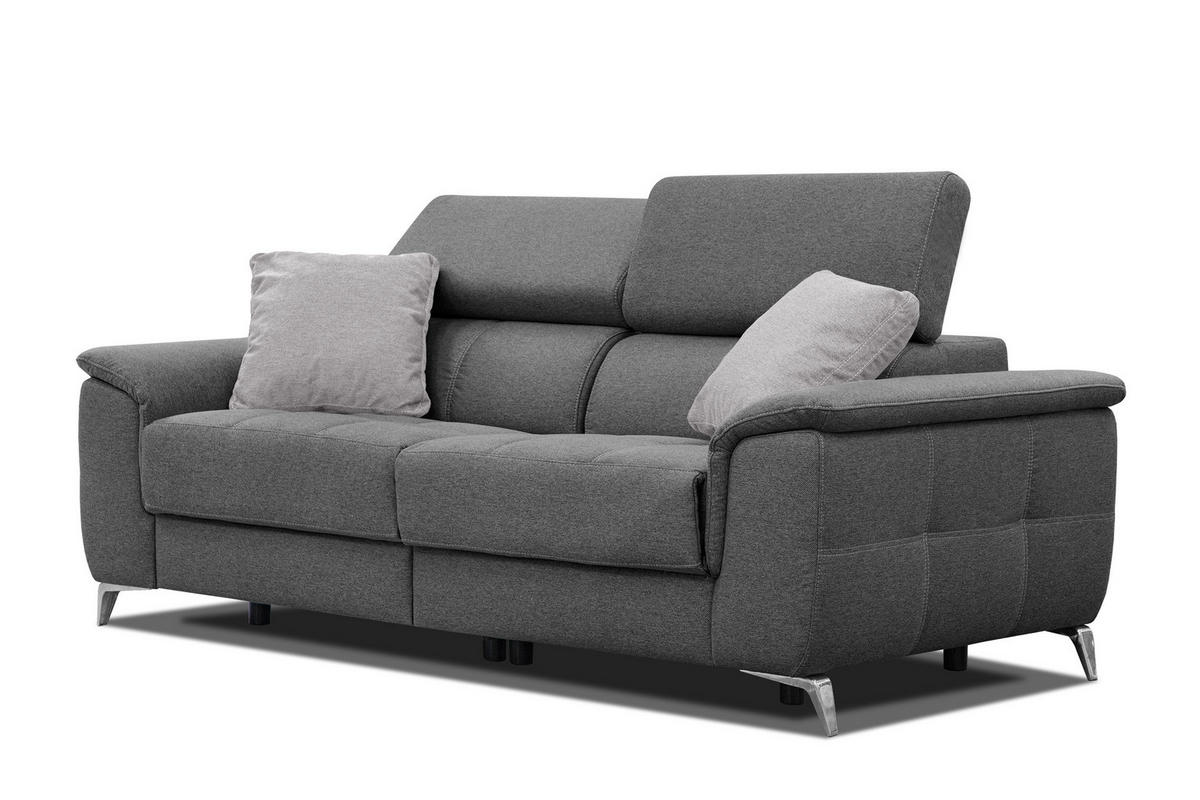 SOFA PLAUEN 3-Sitzer mit 2 Relaxfunktionen, dunkelgrau - Dunkelgrau/Silberfarben, Holzwerkstoff/Textil (214/83/105cm) - Courtois Laville