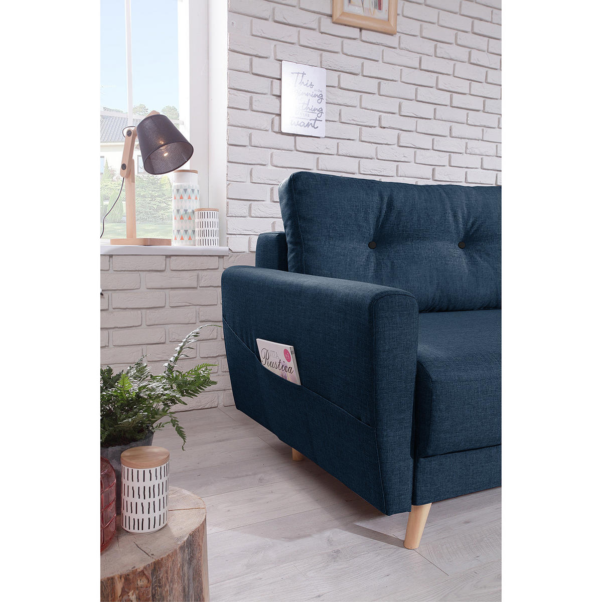 3-SITZER SOFA - Blau, Textil (220/90/90cm) - home24