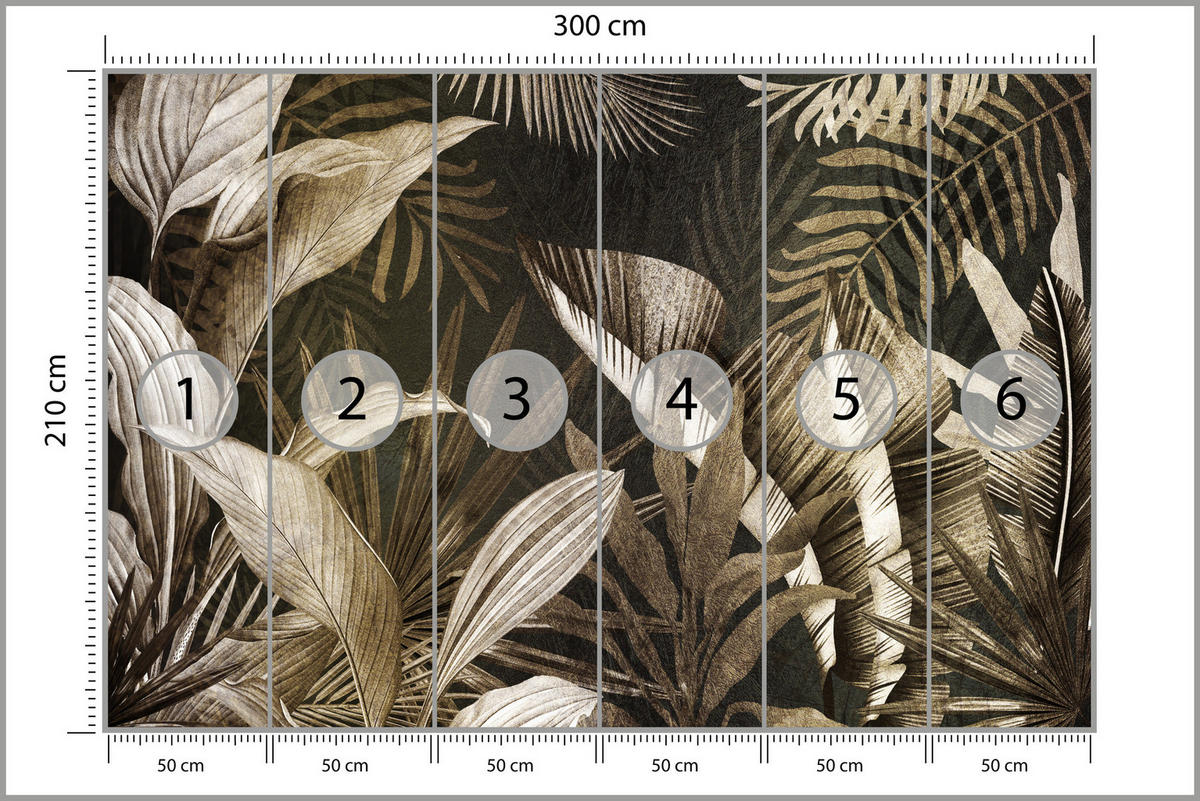 FOTOTAPETE tropische Blätter Pflanzen Retro 300x210 - Beige/Grau, Papier (300/210cm) - Muralo