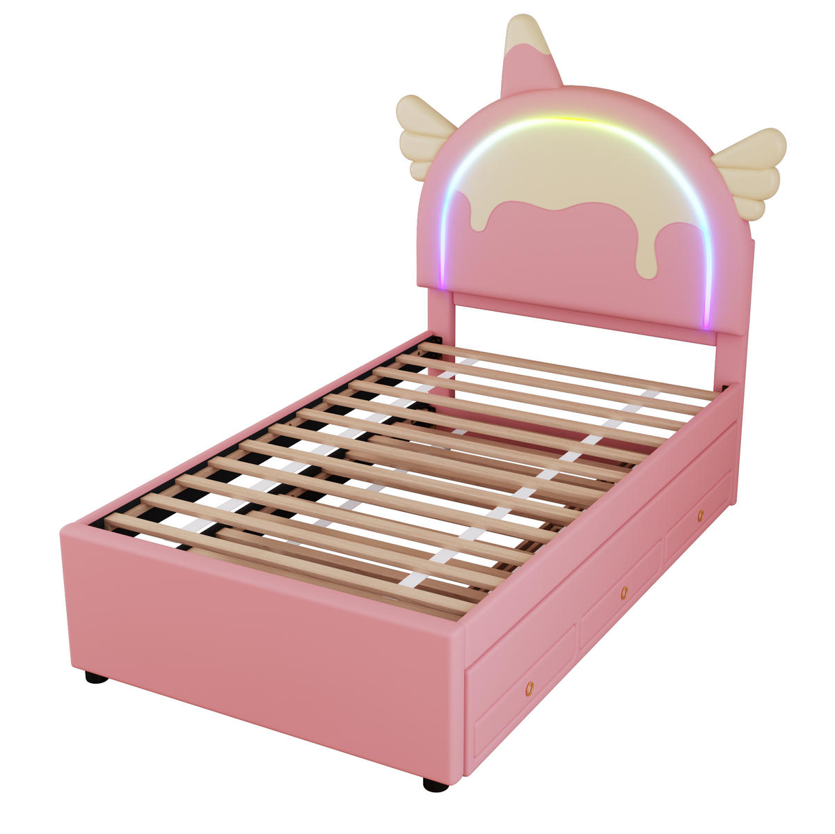 KINDERBETT mit Ausziehbett und Schubladen 90 x 200 cm PU Rosa - Pink, Holzwerkstoff (90/200cm) - Beauniv