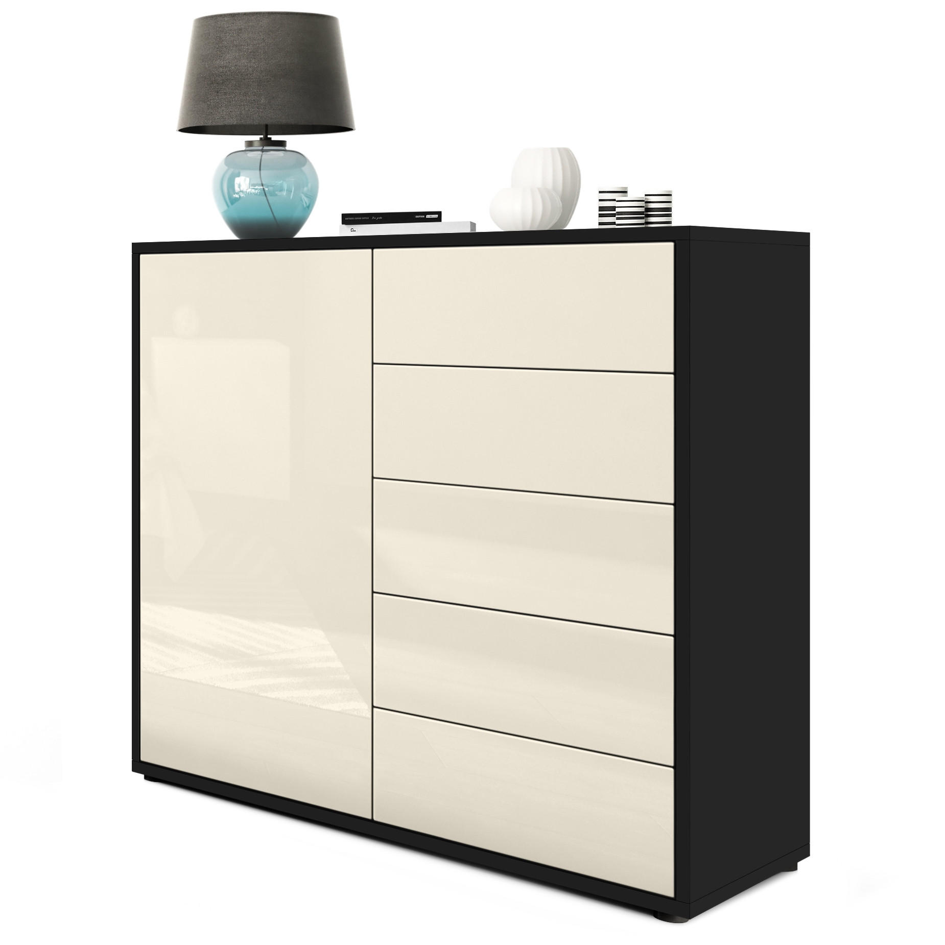 KOMMODE Ben Front in Creme Hochglanz - Creme, Holzwerkstoff (79/74/36cm) - Vladon