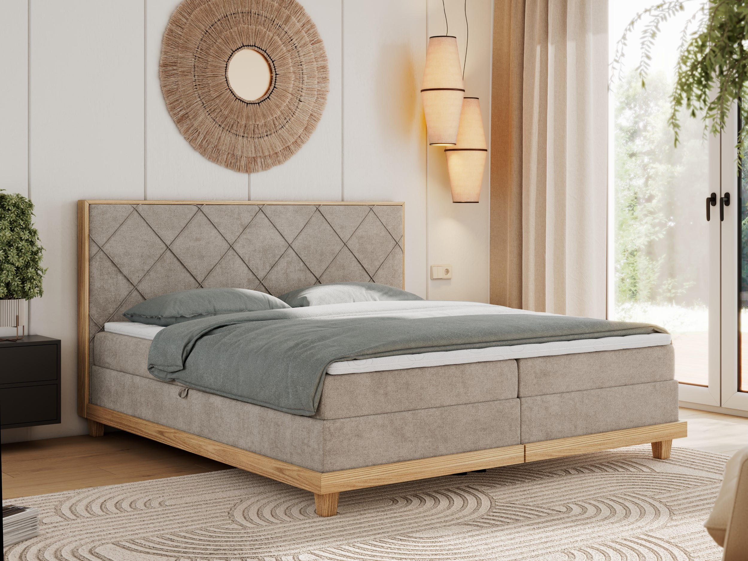 BOXBETT CAICOS 140/200 - Beige Struktur - H3 - Beige, Holz/Textil (140/200cm) - MKS
