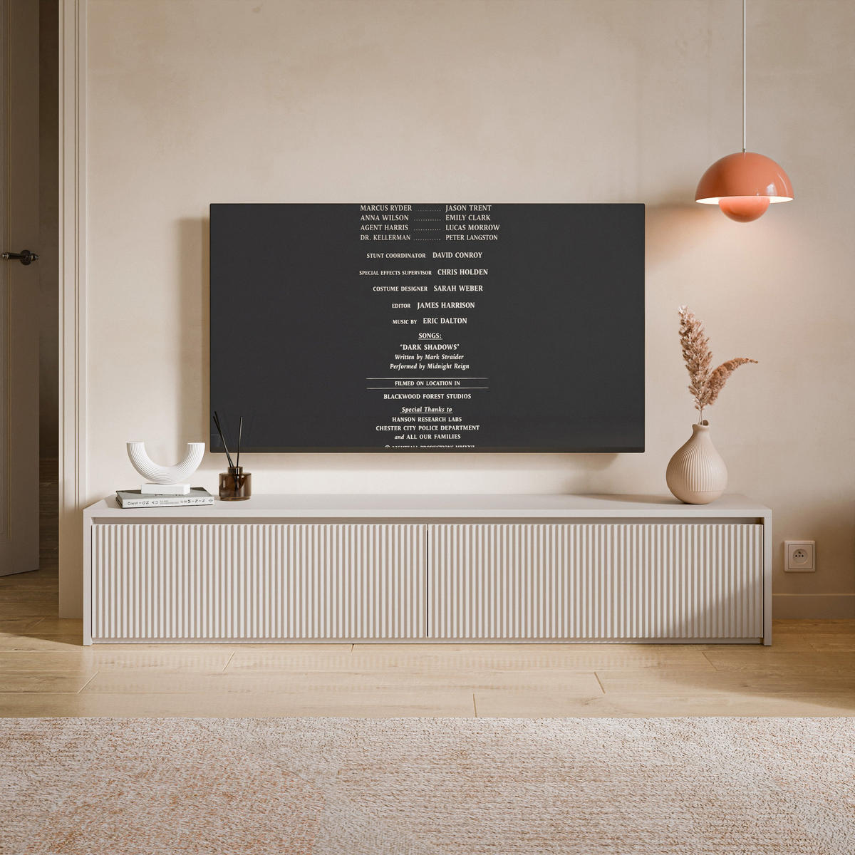 TV stolek Vemmi kašmírově šedý 180 cm - šedohnědá, kompozitní dřevo (180/35.5/31.8cm) - Selsey