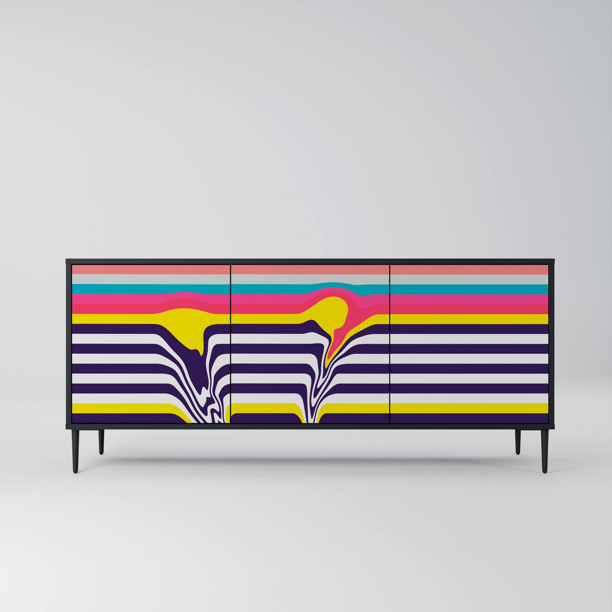 SIDEBOARD TONE COLLAPSE, Eicheneffekt, 164,5x42x77,5 cm, 3 Türen - Eichefarben/Buchefarben, Holzwerkstoff/Buchenholz (164.5/77.5/42cm) - SpaceRebels