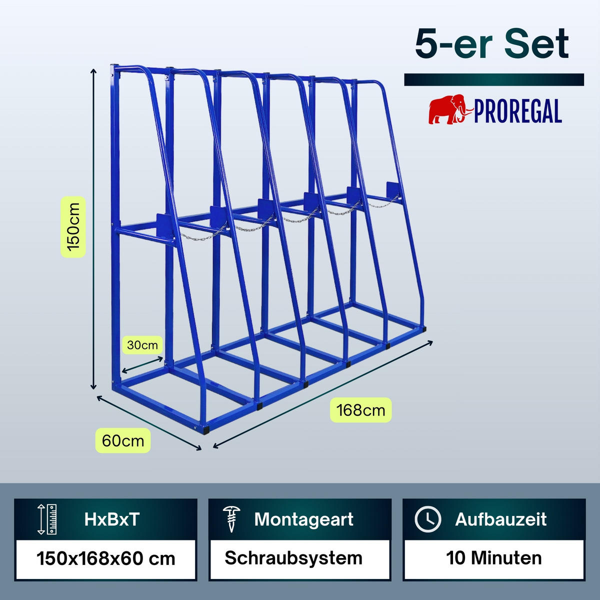 VERTIKALREGAL RHINO | Komplettregal | HxBxT 150x168x60cm | Blau - Blau, Metall (168/150/60cm) - PROREGAL