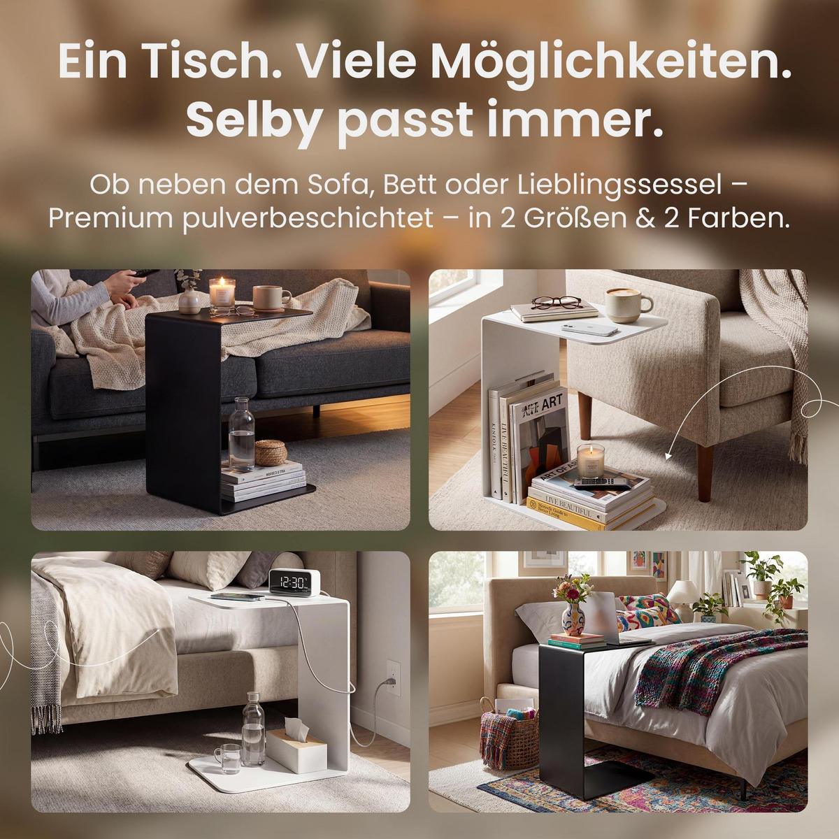 BEISTELLTISCH eckig 28/38/60 cm Metall Weiß - Weiß, Metall (38/28/60cm) - CLP