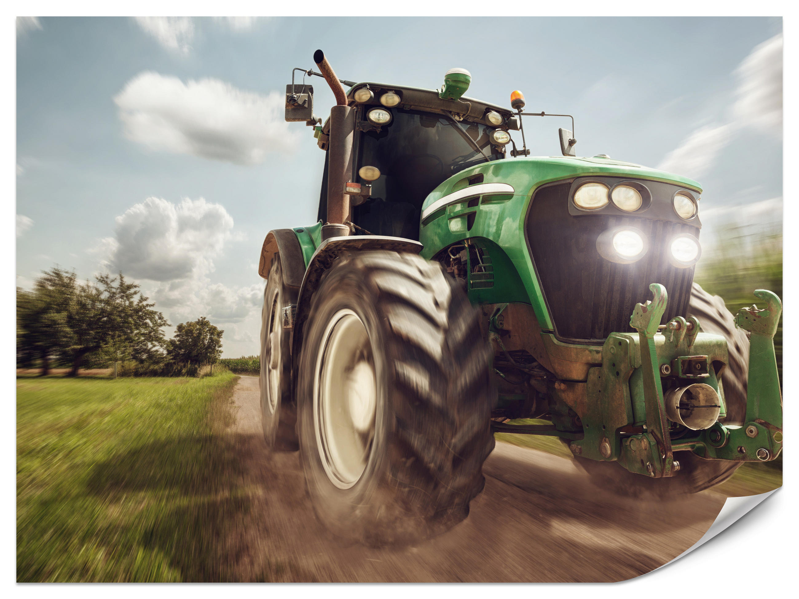 FOTOTAPETA Jazdiaci Traktor Stromy Vegetácia Poľnohospodárstvo 400 x 280 cm - čierna/biela, papier (400/280cm) - Muralo