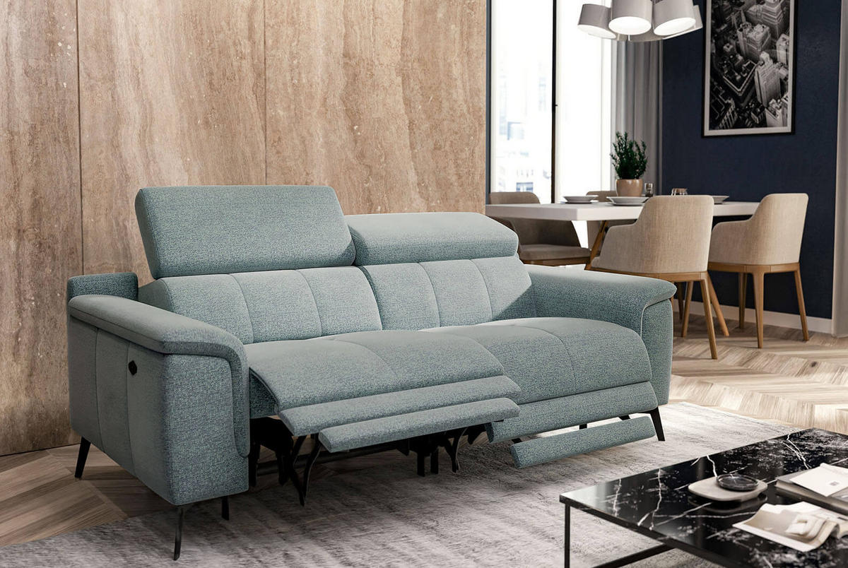 RELAXSOFA FIERO 3-Sitzer mit 2 Relaxfunktionen, mintgrün - Schwarz/Mintgrün, Holzwerkstoff/Textil (212/82/103cm) - Courtois Laville