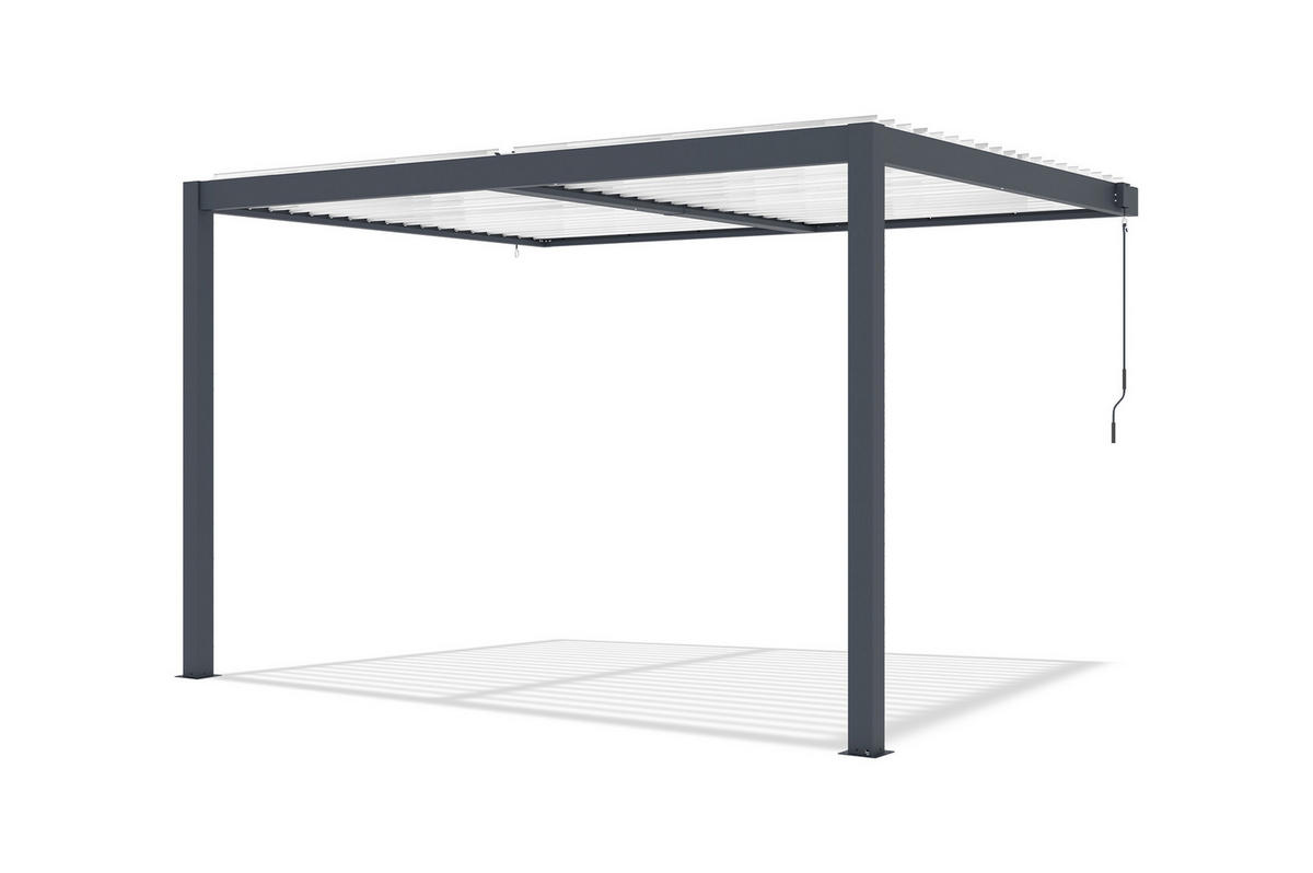 BIOKLIMA-PERGOLA Agosta 4x3m 250 cm hoch an der Wand befestigt Graues Aluminium mit wei - Grau, Metall (394/248/300cm) - Cazeboo