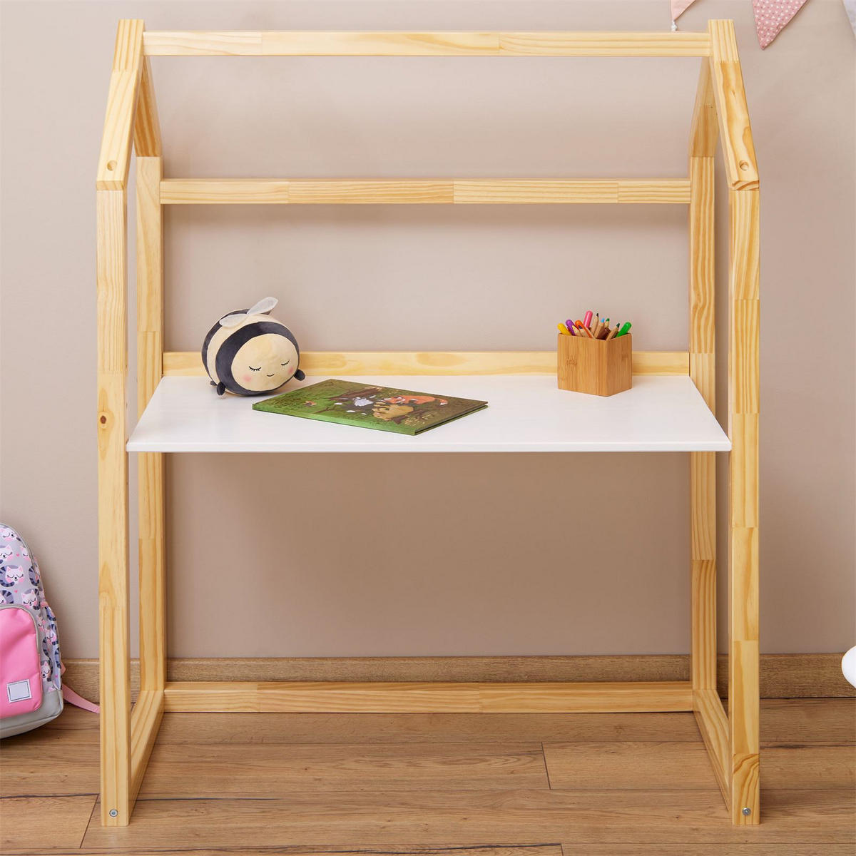 KINDERSCHREIBTISCH TINA - Naturfarben/Weiß, Holz (101/130/49cm) - IDIMEX