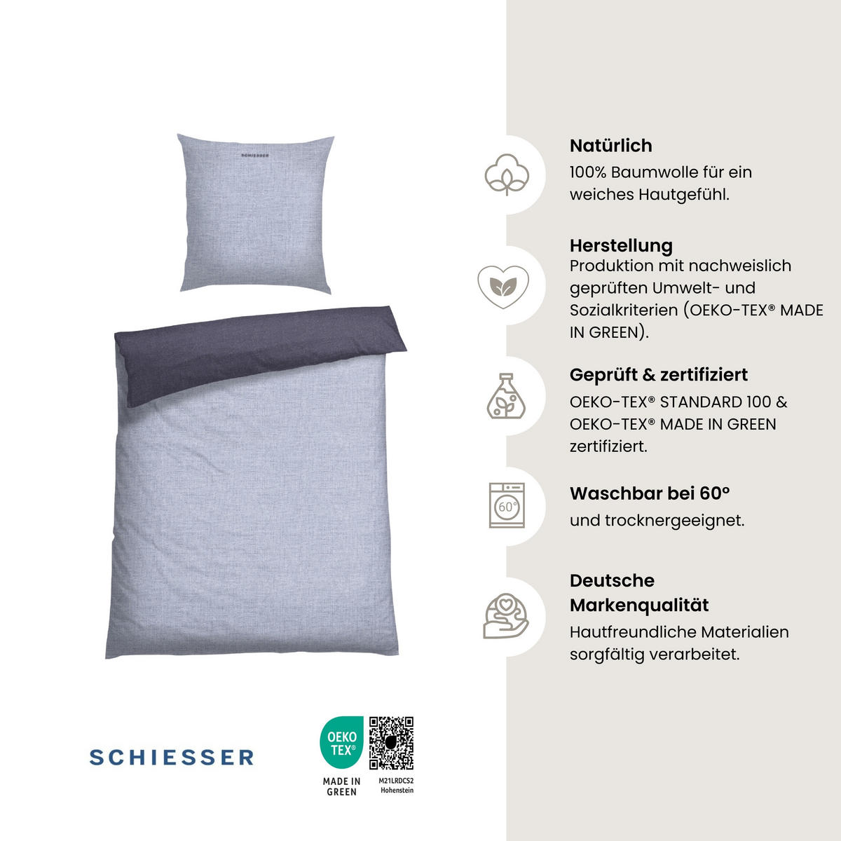 BETTWÄSCHESET Doubleface - Renforcé - 2-teilig - 155 x 220 cm - Blau - Blau, Textil (155/220cm) - SCHIESSER