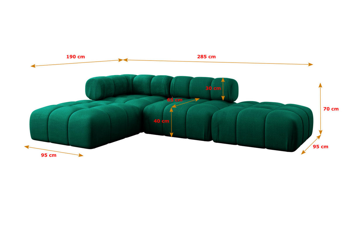 ECKSOFA modulares Sofa Kerru-L1 - 285x190x70 cm Dunkelgrün Velours - Dunkelgrün, Holzwerkstoff/Textil (285/190cm) - ALTDECOR