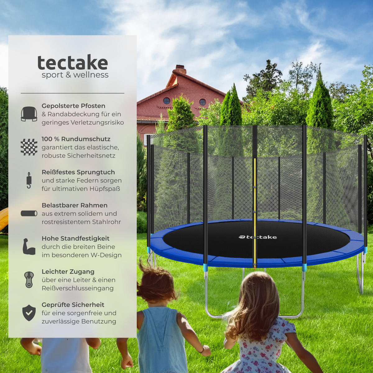 TRAMPOLIN Garfunky,inklusive Einstiegsleiter,schwarz/blau - Blau/Schwarz, Metall (427/260/427cm) - tectake