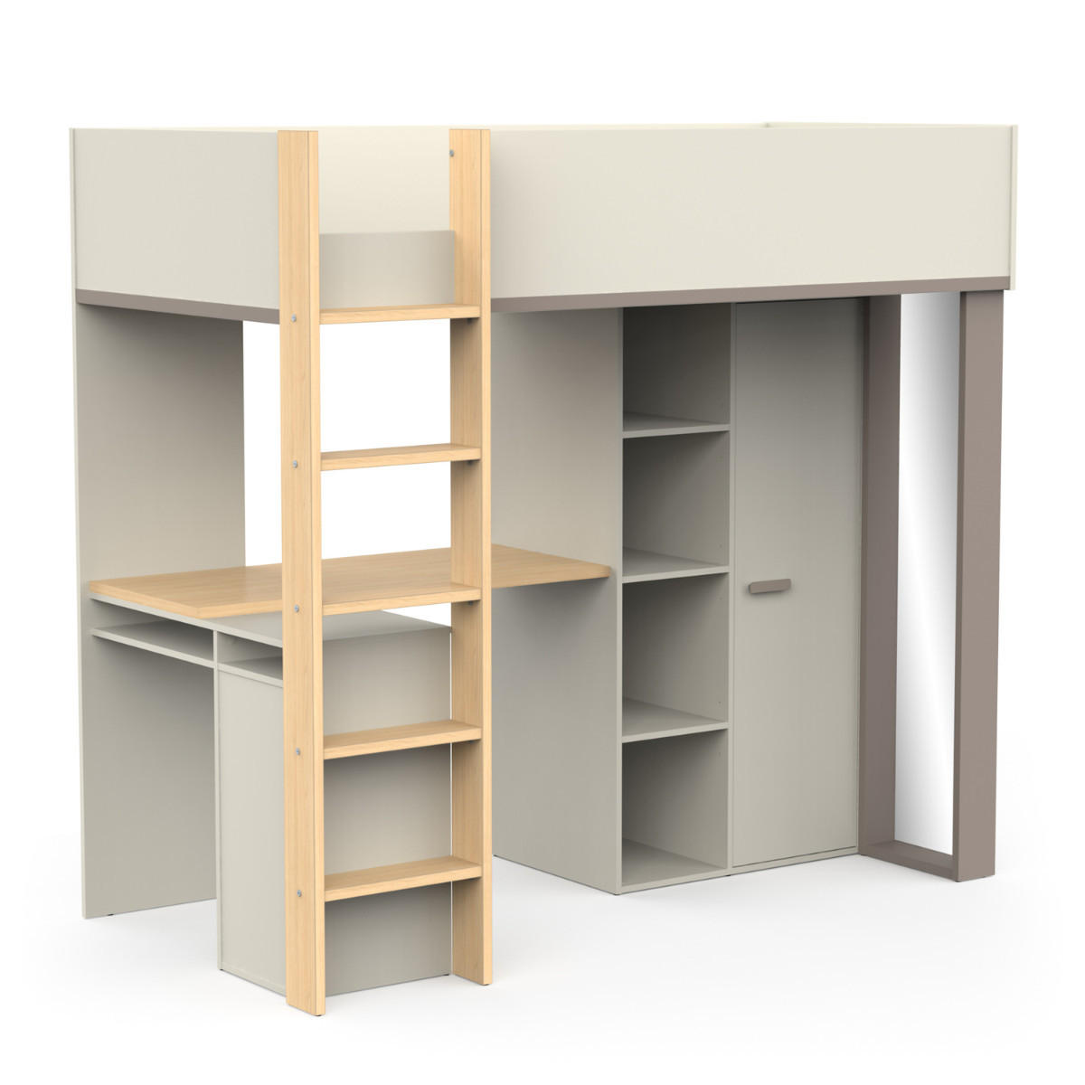 HOCHBETT mit schreibtisch und kleiderschrank - camillia 205,9/104,1/183 cm - Grau, Holzwerkstoff - Calicosy