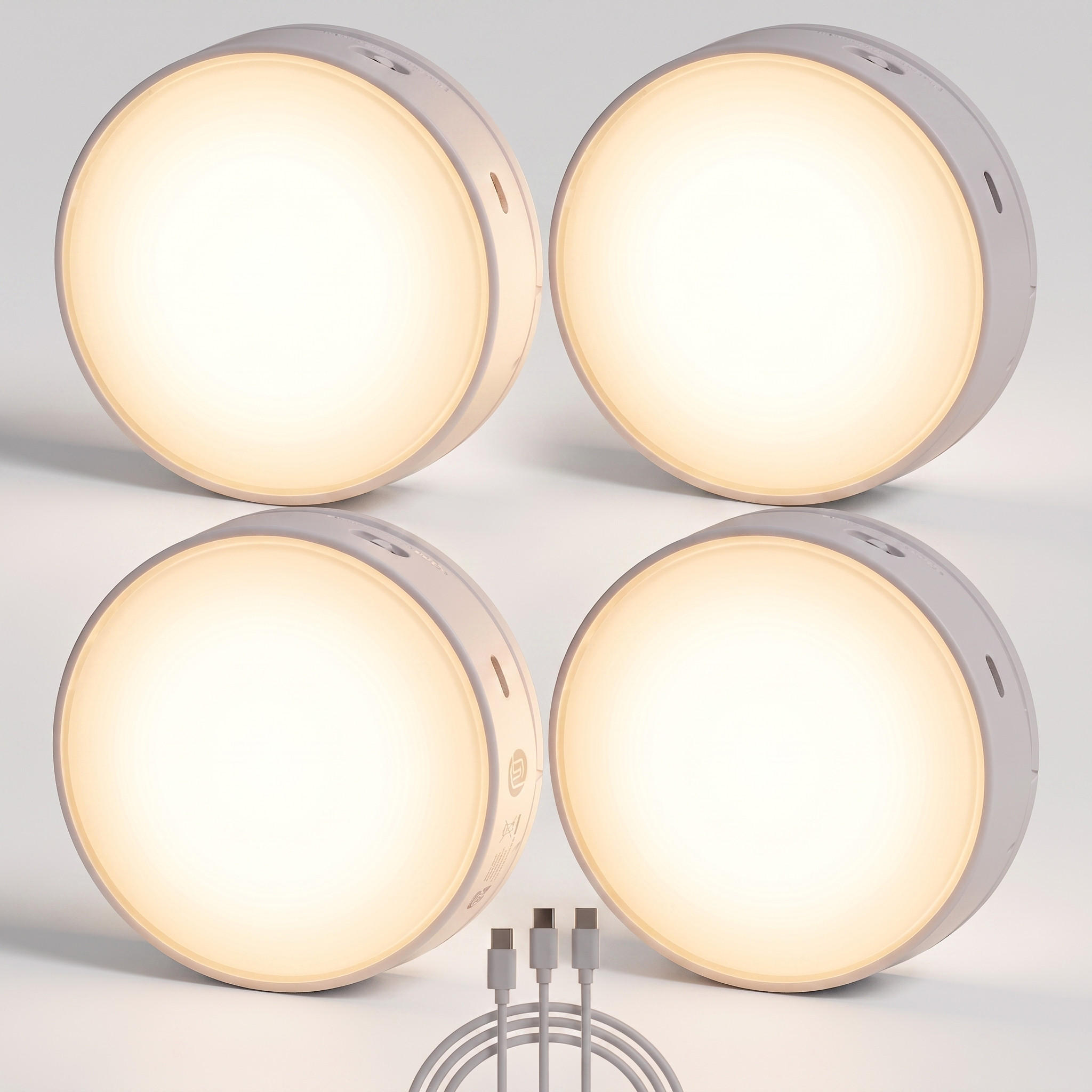 LED-AKKU Schranklichter Spots Unterbauleuchte Ø 9,5 x 3,6 cm 4er-Set Bewegungsmelder - Weiß, Kunststoff (9.5/9.5/3.6cm) - Northpoint