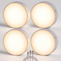LED-AKKU Schranklichter Spots Unterbauleuchte Ø 9,5 x 3,6 cm 4er-Set Bewegungsmelder - Weiß, Kunststoff (9.5/9.5/3.6cm) - Northpoint