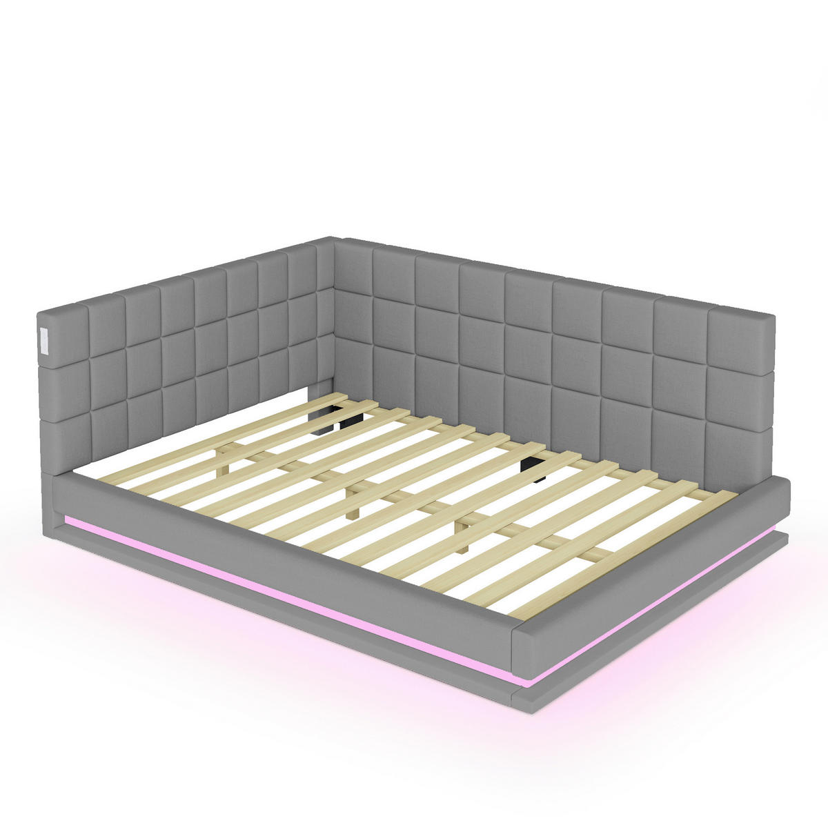 POLSTERBETT aus Leinen 140x200 cm Grau mit LED-Beleuchtung, USB-Anschluss und Lattenrost - Grau, Textil (140/200cm) - Modfu