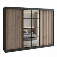 SCHWEBETÜRENSCHRANK NORIVO-Schwarz, Weiß-Lamelle, Schwarz-Spiegel, Weiß-Lamelle 200 cm - Schwarz/Weiß, Holzwerkstoff (200/215/59.5cm) - A&J MöbelLand