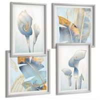 BILDER SET 4er Set - 50x50 cm & 40x60 cm Silberner Rahmen - Blaue Blumen im Hintergrund - Silberfarben, Kunststoff (50/50cm) - TULUP