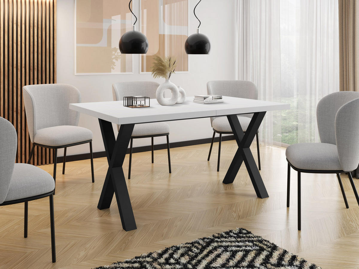 ESSTISCH Blake rechteckig ausziehbar, Weiß 140-240/80/76 cm - Schwarz/Weiß, Holzwerkstoff/Metall (140/80/76cm) - WFL GROUP