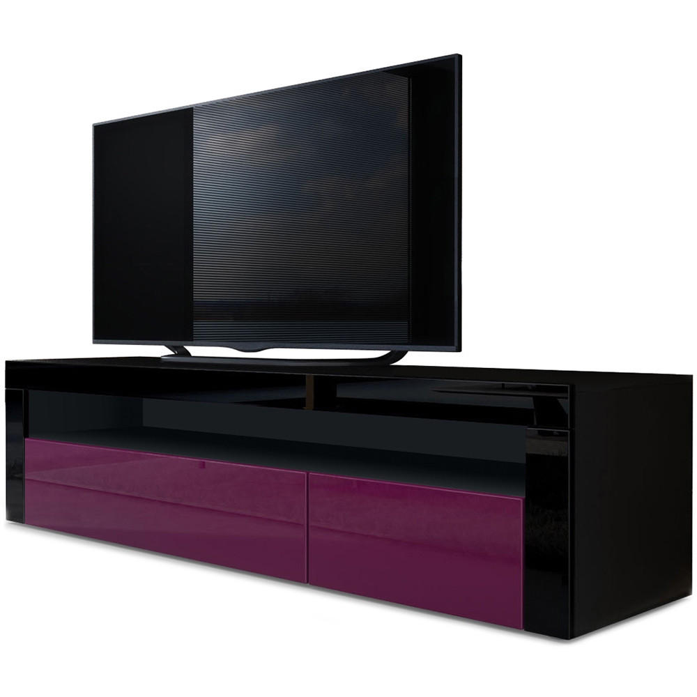 Vladon Lowboard Brombeere, Schwarz Hochglanz 155x46x40 cm