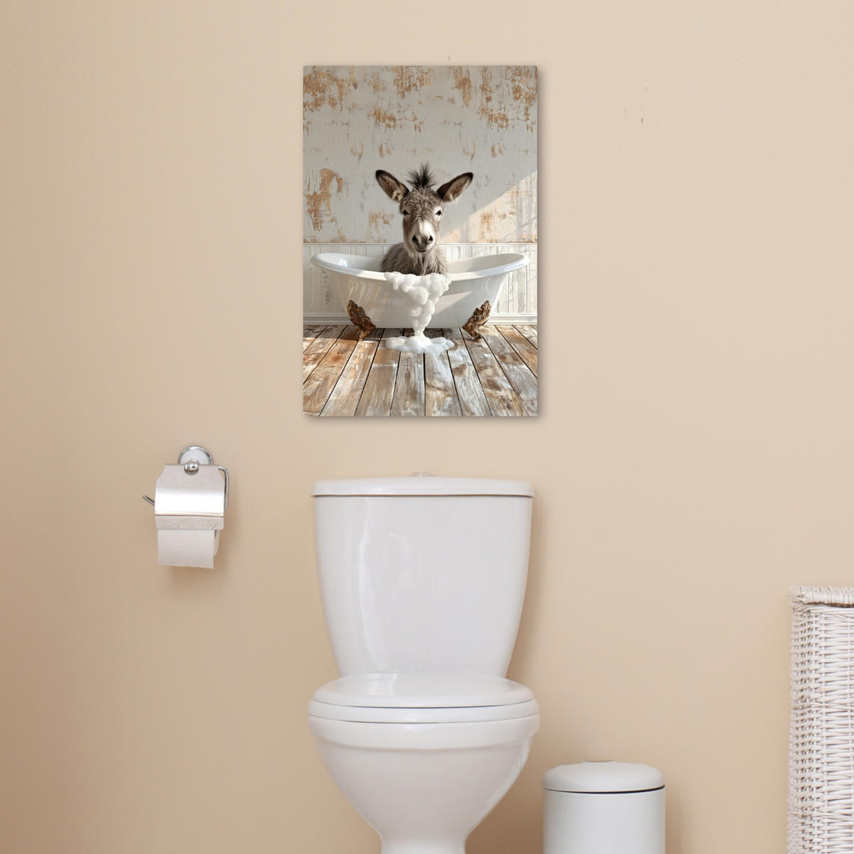 LEINWANDBILD Esel - Tiere - Badewanne - Schaumstoff 40x60 cm - Weiß, Textil (40/60cm) - MuchoWow