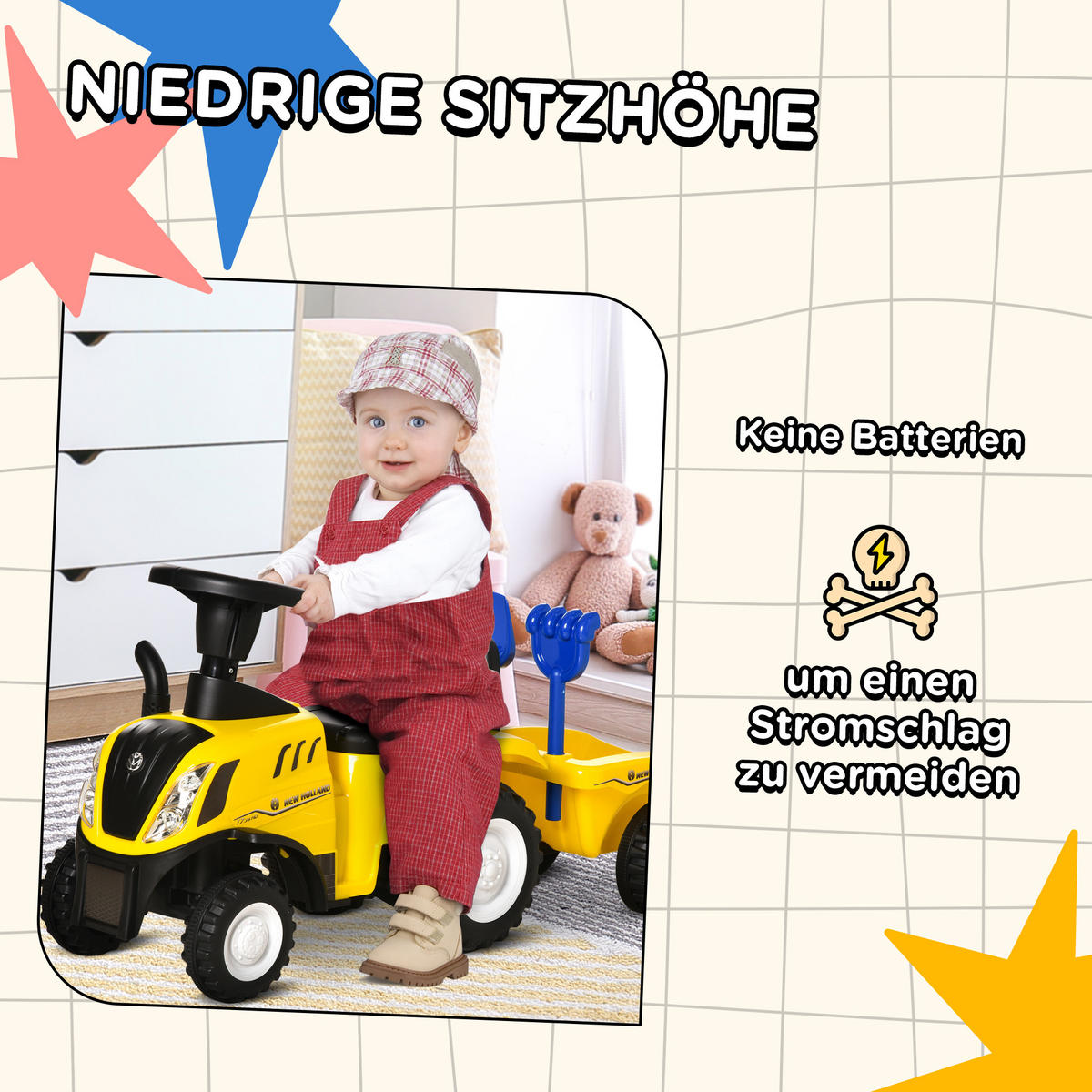 KINDER RUTSCHAUTO, Blau/Gelb, PP+ Metall - Gelb, Kunststoff (91/29/44cm) - HOMCOM