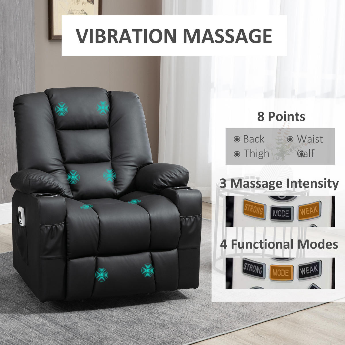 RELAXSESSEL in Schwarz 98x90x102 cm mit Aufstehhilfe, Liegefunktion und Massagefunktion - Schwarz, Metall (90/102/98cm) - IVMEU