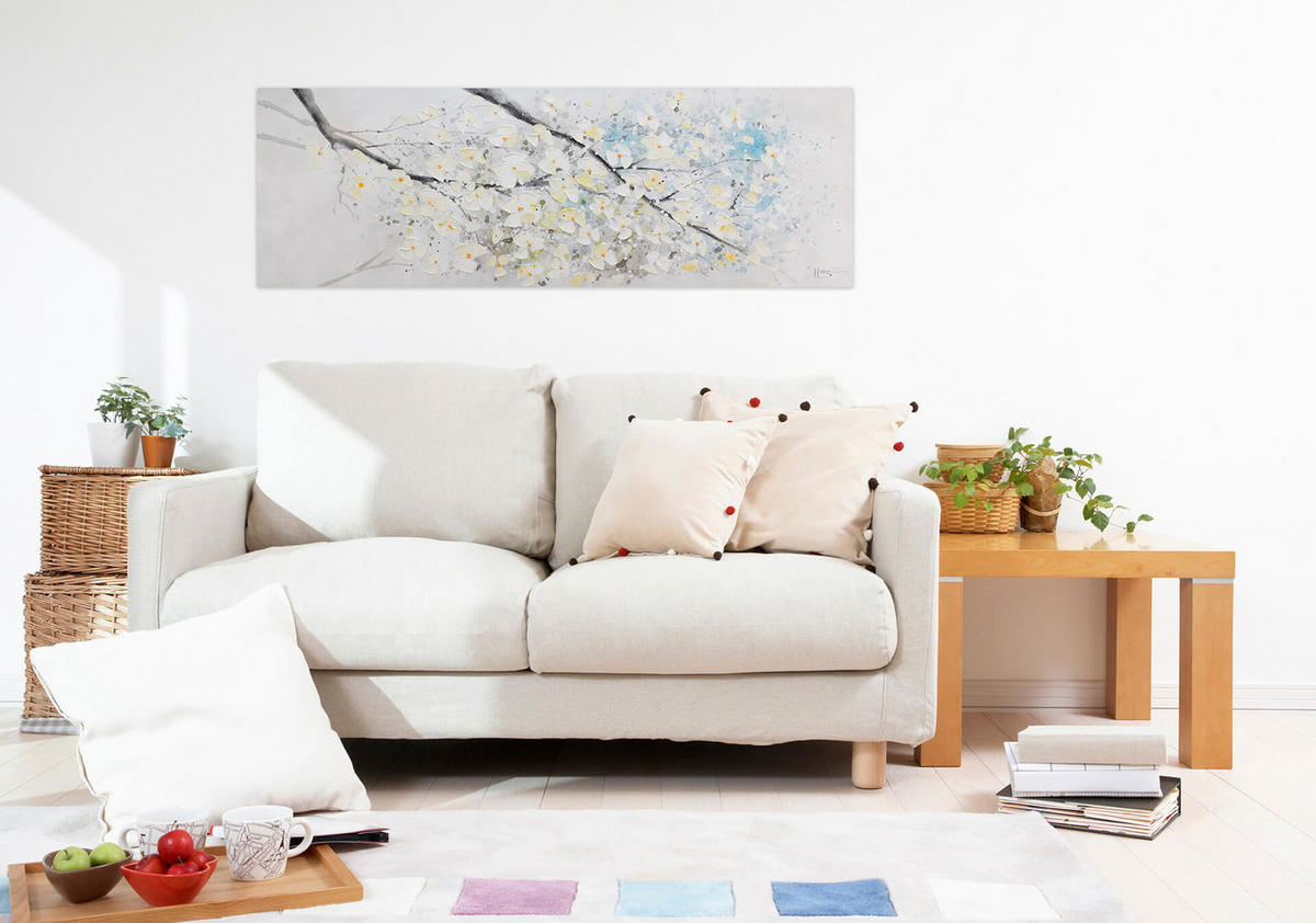 ACRYLBILD HANDGEMALT 150/50 cm - Beige/Weiß, Holz/Textil (2/50cm) - KUNSTLOFT