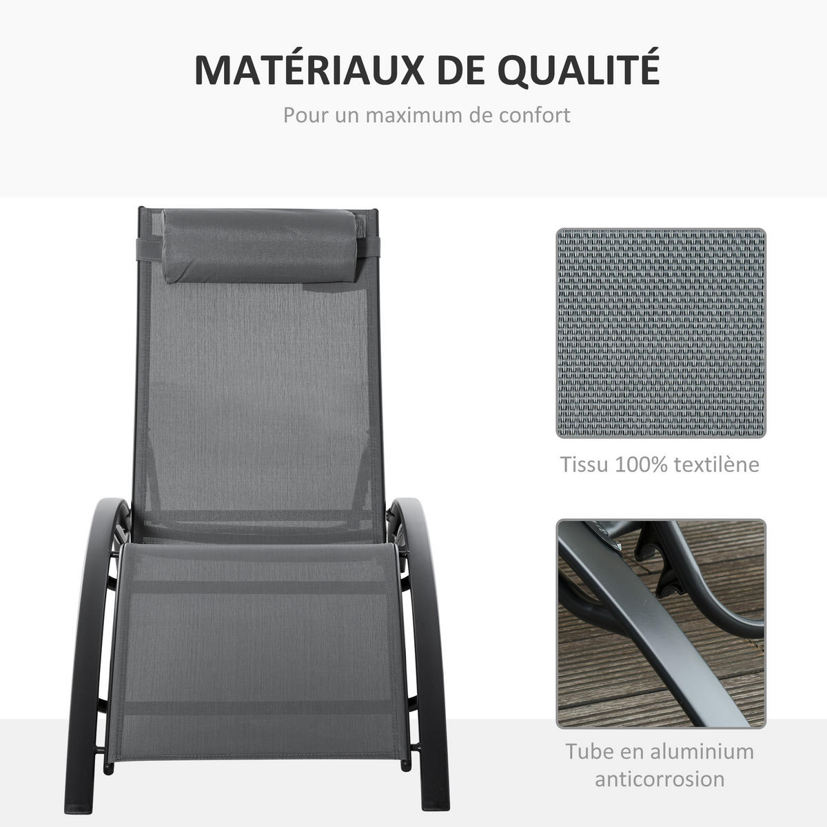 SONNENLIEGE DE-15583 5-fach verstellbar, inkl. Kopfkissen Grau - Grau, Metall (64/82/171cm) - ComfortXL