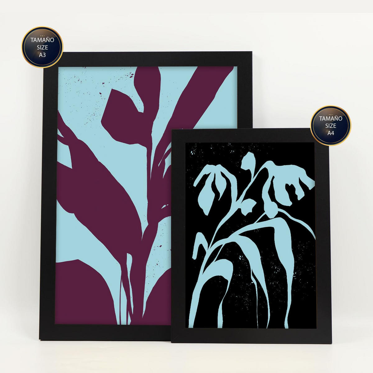 POSTER Set Mit 6 Streifenblätter In Blume Zusammenfassung Ästhetische Dekorative Gemälde Für Ihr Wohnzimmer Zuhause A3 & A4 Schwarzer Rahmen - Schwarz, Papier (29/3cm) - Nacnic