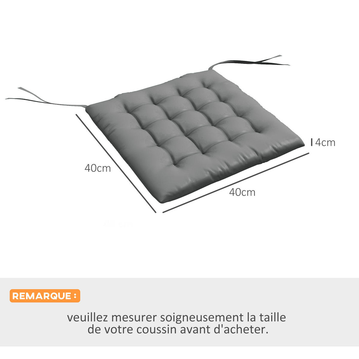 SITZKISSEN DE-17704 6er-Set mit Steppung & Bindebändern Grau - Grau, Textil (40/40/4cm) - ComfortXL